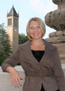Headshot of Melea Reicks Licht with the Campanile in the background