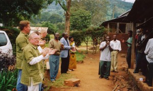 Members of the Shighatini Lutheran Parish in Tanzania play music and clap as a sendoff for Gerald Klonglan