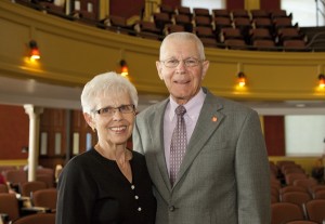 Glen and Mary Jo Mente lovingly pose for a picture in the Curtiss Lecture Hall