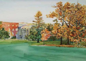 A painting of campus
