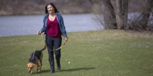 Moriah Jenkins walks dog