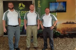 Agricultural education grads Stuart McCulloh (left), Holden Nyhus and Michael Koenig (right) developed ScoutPro, a mobile app for use in crop scouting, as part of their experience in the college's Agriculture Entrepreneurship . ScoutPro won the 2015 American Farm Bureau Rural Entrepreneurship Challenge. 
