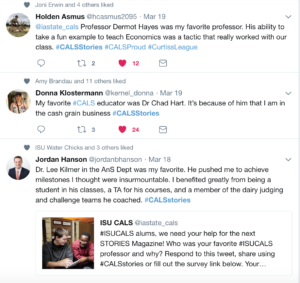 Three tweets sent in from CALS grads about their favorite CALS professors.